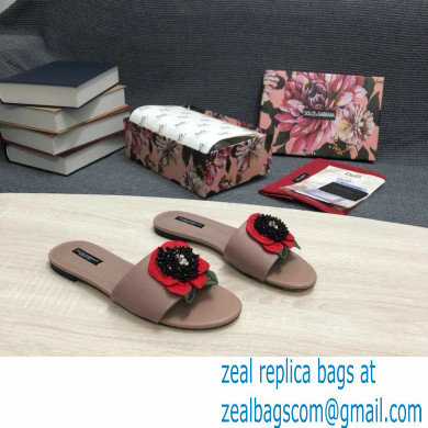 Dolce  &  Gabbana Black Red Roses Slides Nude 2022